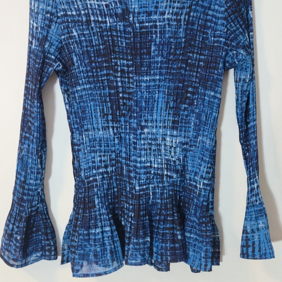 Addition Elle 16 Blouse Button Down Blue Sheer Plissé Flared Sleeve Plus Boho - Picture 11 of 15